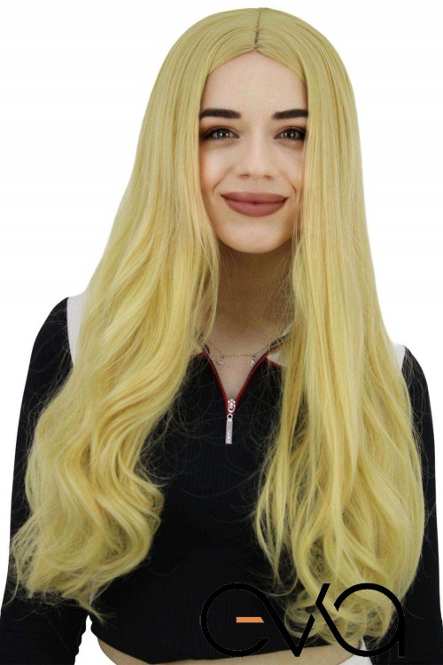 Eva Peruk Dalgalı Fiber Sentetik Peruk Sarı