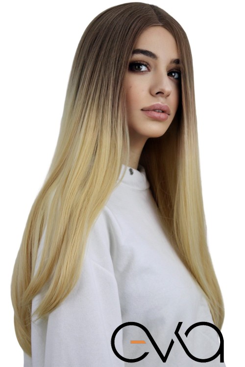 Eva Peruk Düz Fiber Sentetik Peruk Kumral Karamel Ombreli