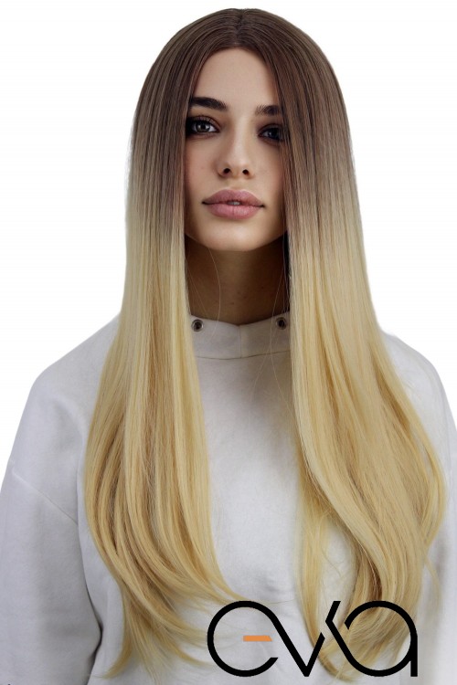 Eva Peruk Düz Fiber Sentetik Peruk Kumral Karamel Ombreli