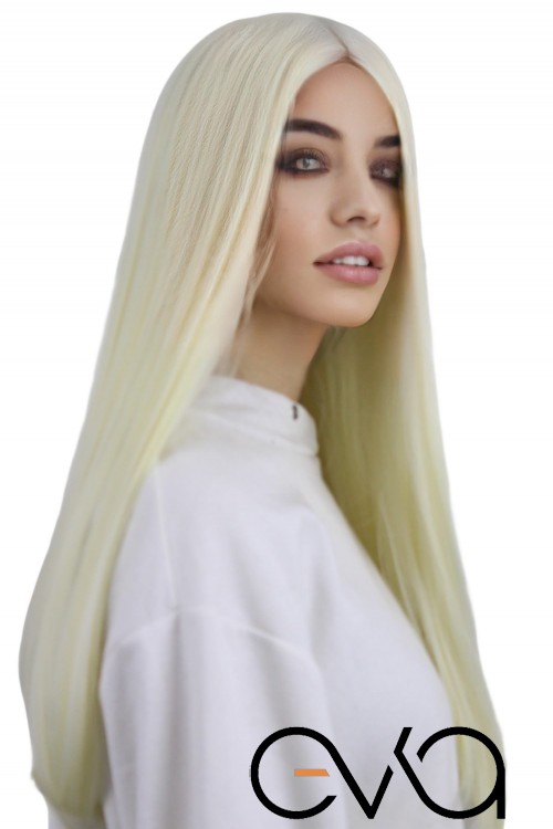 Eva Peruk Düz Fiber Sentetik Peruk Platin Sarı