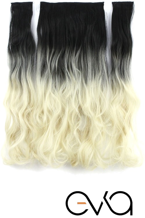 Eva Peruk 250 Gr 70 Cm Dalgalı Fiber Yarımay Set Siyah Platin Ombreli