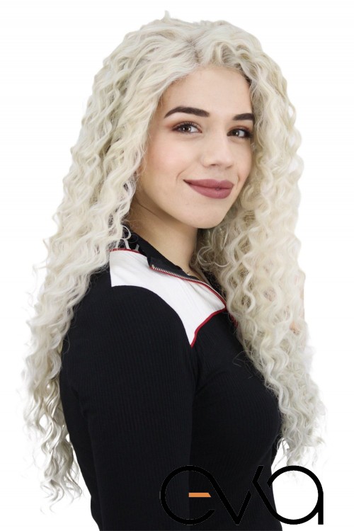 Afro Dalgalı Tül Peruk Beyaz Platin 300 Gr 70 Cm