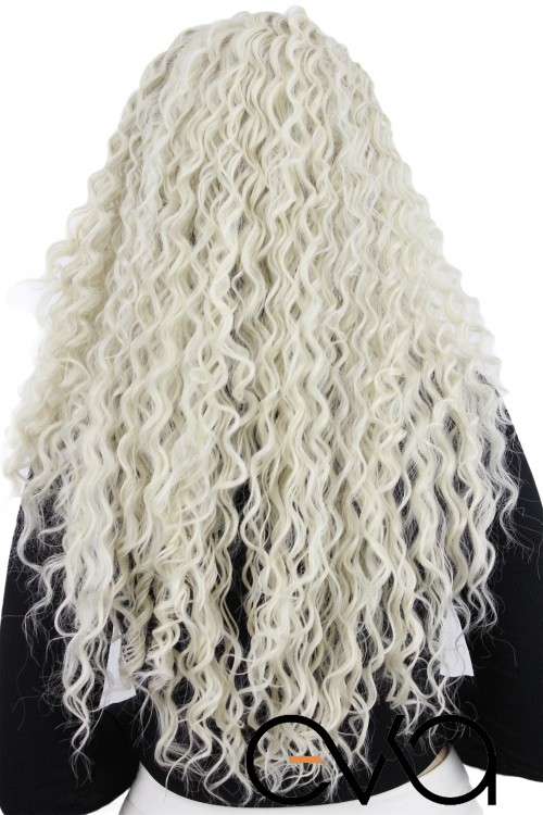 Afro Dalgalı Tül Peruk Beyaz Platin 300 Gr 70 Cm