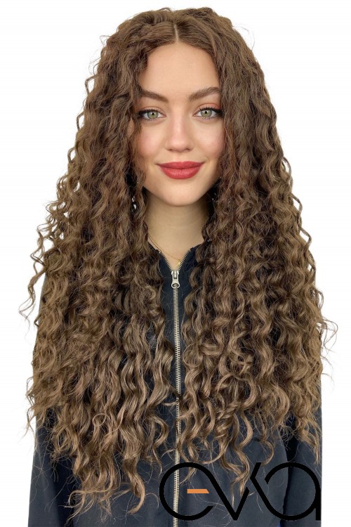 Afro Dalgalı Tül Peruk Kumral 300 Gr 70 Cm