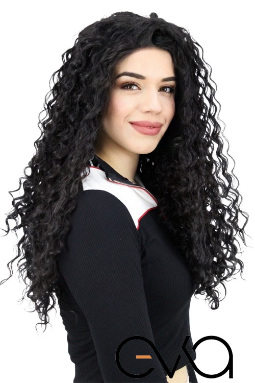 Afro Dalgalı Tül Peruk Siyah 300 Gr 70 Cm