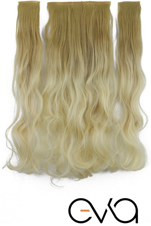 Eva Peruk 250 Gr 70 Cm Dalgalı Fiber Yarımay Set Açık Karamel Platin Ombreli