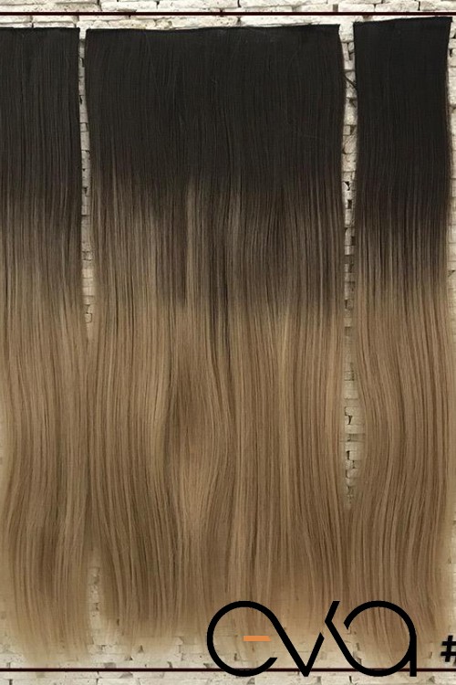 Eva Peruk 250 Gr 70 Cm Düz Fiber Yarımay Set Koyu Kumral Balköpüğü Ombreli
