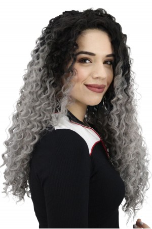 Afro Dalgalı Tül Peruk Siyah Gri Ombreli 300 Gr 70 Cm