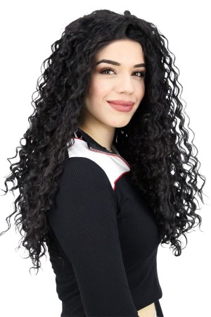 Afro Dalgalı Tül Peruk Siyah 300 Gr 70 Cm
