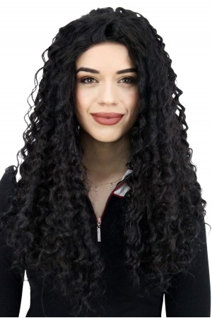 Afro Dalgalı Tül Peruk Siyah 300 Gr 70 Cm