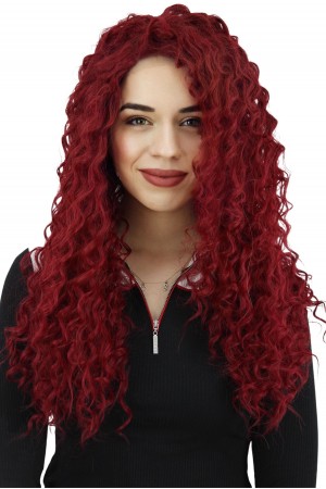 Afro Dalgalı Tül Peruk Kızıl 300 Gr 70 Cm