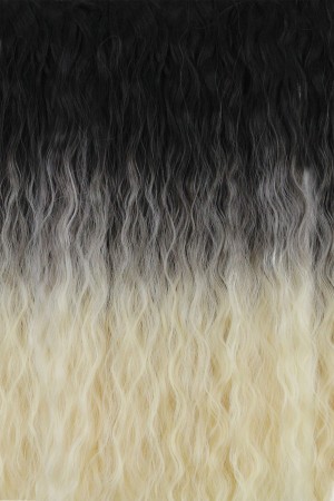 Eva Peruk 175 Gr 65 Cm Su Dalgalı Fiber Yarımay Koyu Kestane Platin Ombreli